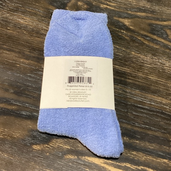 Vera Bradley Blue Fleece Socks with White Bow - Picture 2 of 3